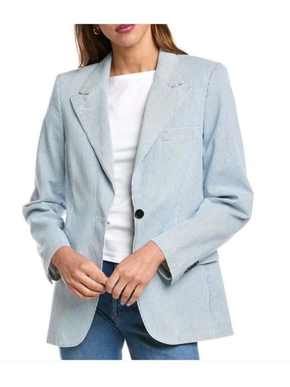 Officine Generale Janelle Striped Blazer Jacket Blue White Size 40 / Medium